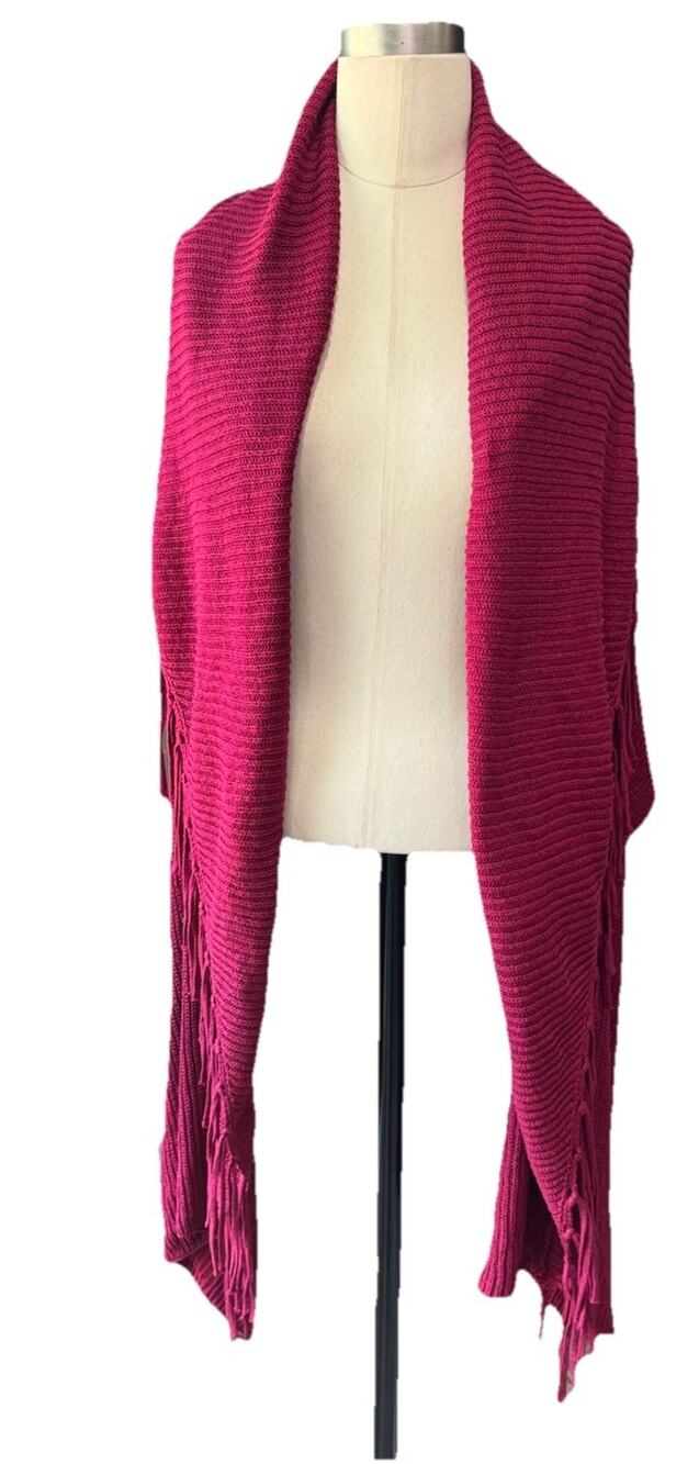 Chico's Ruana Wrap S/M Magenta Pink Fringe Boho Cotton Blend Lightweight